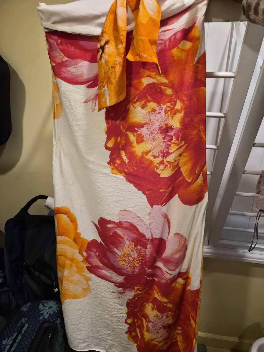 Floral Strapless Tie-Back Maxi Dress in Cream and Orange - Picture 4 of 4